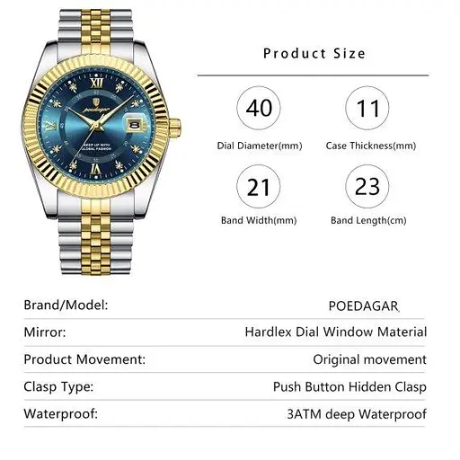 Чоловічий наручний годинник Poedagar Dublin (Сріблястий з золотистим) - фото 3