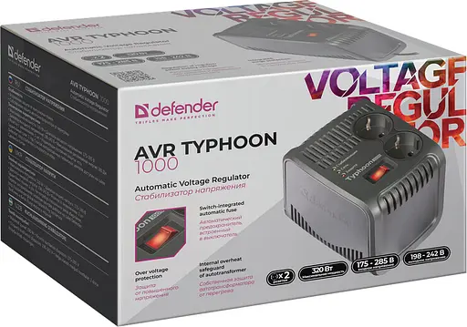 Стабілізатор напруги Defender AVR Typhoon 1000 320 Вт 2 розетки - фото 2
