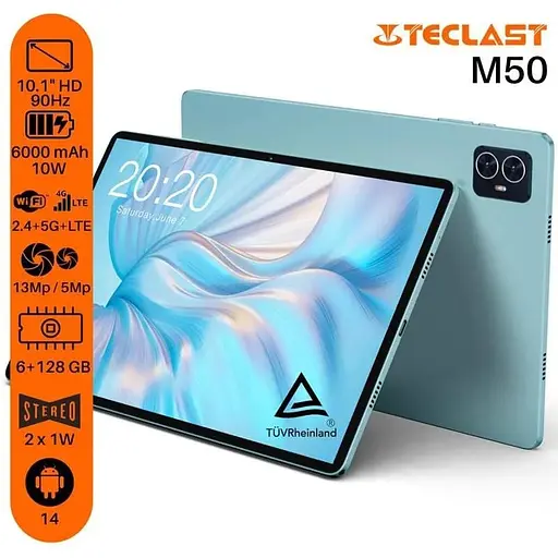 Планшет Teclast M50 10.1" 6ГБ 128ГБ LTE 6000мАгод Android голубой - фото 3