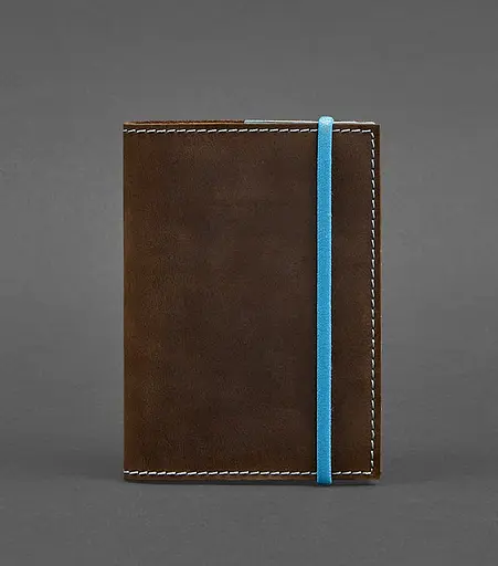 Кожаная обложка для паспорта 1.0 темно-коричневая с бирюзовым. - фото 1