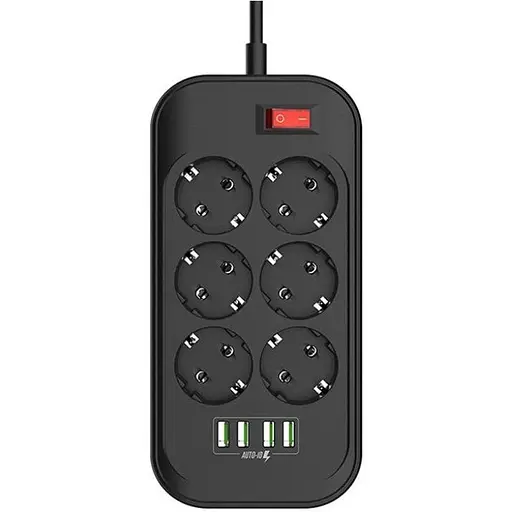 Мережевий фільтр-подовжувач СolorWay CHE-64, 6 розеток 4xUSB 2 м Black
