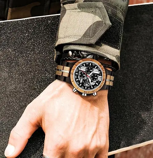 XIRUVE Дерев'яний кварцовий годинник для чоловіків Дата Хронограф з подарунковою коробкою з натурального дерева - фото 6