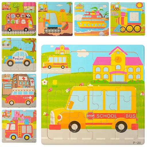 Дерев’яна іграшка Пазли транспорт, 15x15x0.5 см (В асортименті)