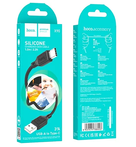 Кабель Hoco X90 Cool silicone charging data cable for Type-C Чорний - фото 2