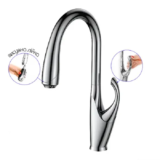 Cмеситель для кухни с выдвижным изливом "Лебедь" Nett SWH-435 Хром - фото 2