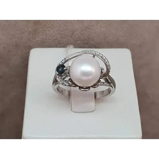 Срібне кільце Агні Еврика з сапфіром і перлами. 1789/9р-PWT 17 - фото 2