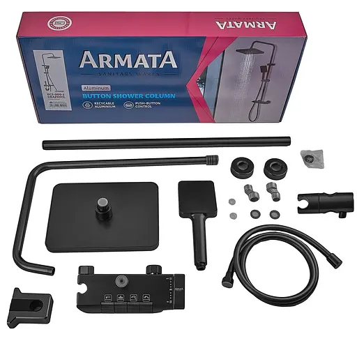 Душева система Armata BCF-009-J Black з кнопковим перемикачем 3 режими CH6506, Чорний матовий - фото 3