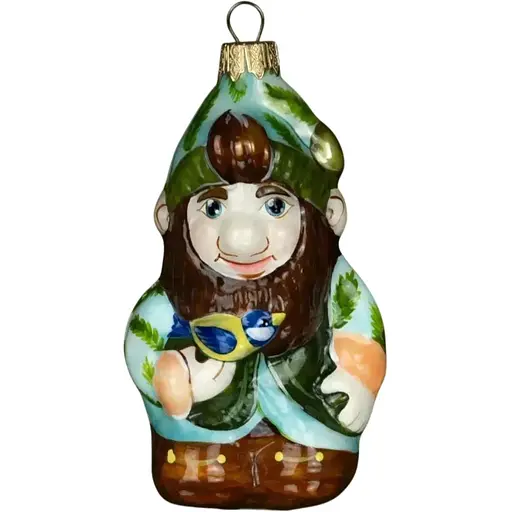 Ялинкова прикраса Різдвяні історії Гном з пташкою скло (4820001045048)