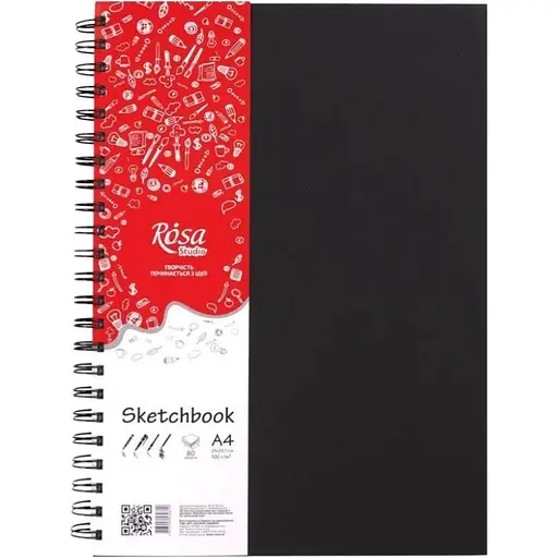 Блокнот на спирали A4 Rosa Studio (21х29.7см) 100г/м2 80л черный - фото 1