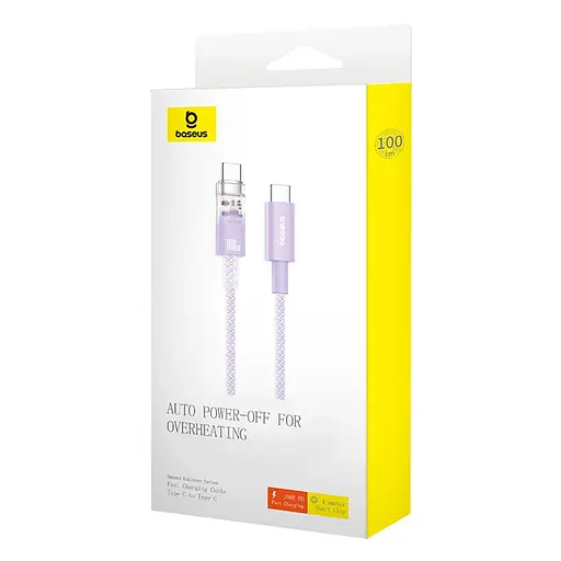 Кабель Baseus Explorer Series Fast Charging Cable with Smart Temperature Control USB-C to USB-C 100W 1 м Nebula Purple - фото 2