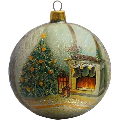 Ялинкова прикраса Санта Шоп Новорічний камін на чорному склі (4820001112573)