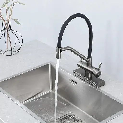 Смеситель для кухни с водопадом гибкий излив Gungray Gappo G4098-9 Графитовый хром - фото 4
