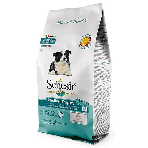 Корм Schesir Dog Medium Puppy сухой с курицей для щенят средних пород 12 кг (8005852161123) - фото 1