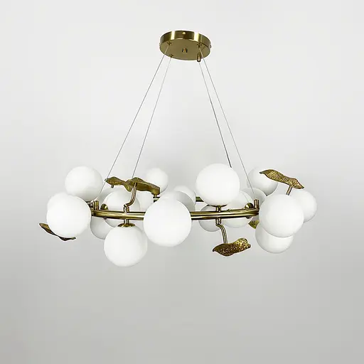 Кольцевая люстра с 24 белыми плафонами и листочками Ø 80 см | Ст. MJ 218-800 AB | Line F - фото 5