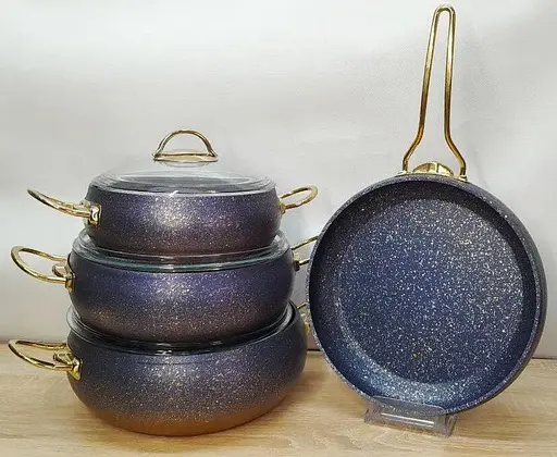 Набір каструль O.M.S. Collection 3023 з гранітним покриттям 7 предметів Синій (Туреччина) - фото 5