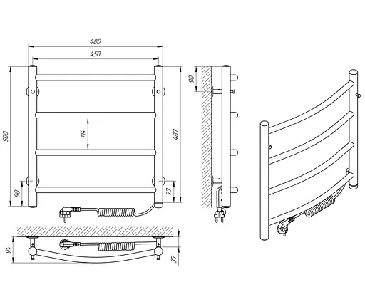Электрический полотенцесушитель Laris Классик П4 450x500 Е сенсор S3 правый 73207720, Хром, Правое, Электронный - фото 6