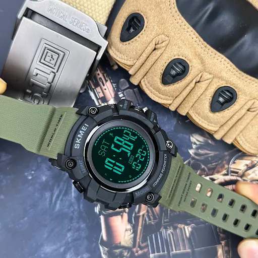 Наручний годинник чоловічий 1356AG Army Green + Compass Skmei acs0030798 - фото 6