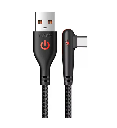 Плетеный кабель для быстрой зарядки USB Type C. 90 градусов. Черный 1,5м  - фото 1