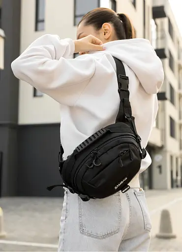 Женская сумка через плечо бананка Sambag Flex Pro черная 30×17×15 см (85451065) - фото 5