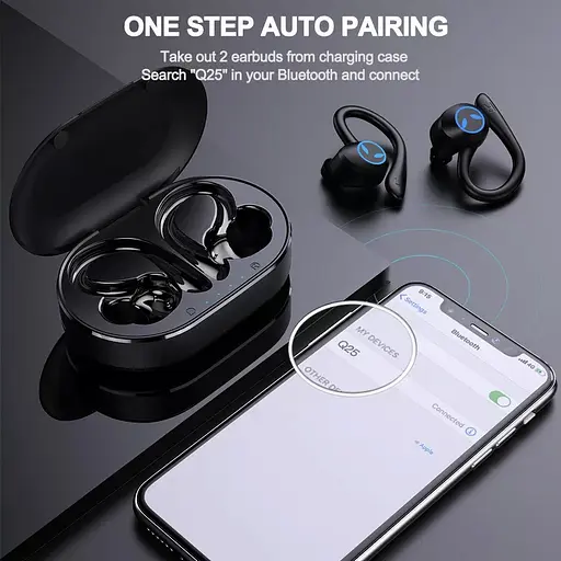 Бездротові спортивні Bluetooth навушники TWS Q25 Pro водонепроникні з сенсорами і мікрофоном Чорні - фото 4