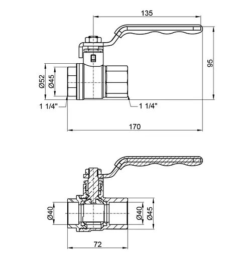 Кран кульовий Thermo Alliance Standart 1 1/4" ВВ прямий, PN40, важіль SD600NW32PN40 - фото 3