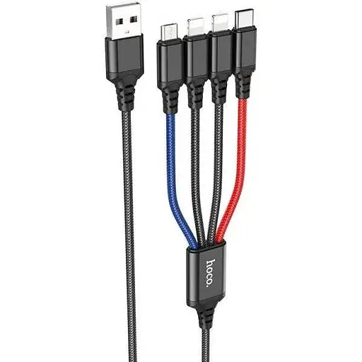 Кабель Hoco X76 4 in 1 Super charging cable iP + iP + Type-C + Micro Чорний - фото 1