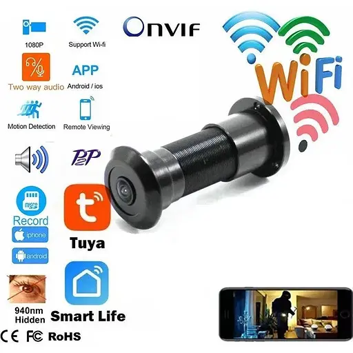 Відеовічко Nectronix DW-305W Tuya Smart App WiFi з датчиком руху, підсвіткою і записом чорне - фото 6