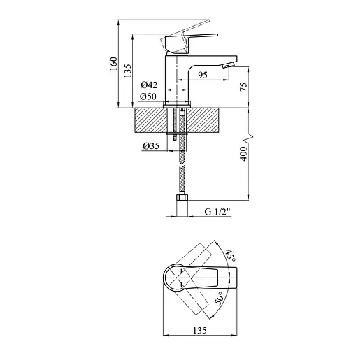 Змішувач для раковини Kroner KRM Brocken - C010 (CV023594) - фото 5