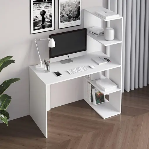 Комп’ютерний стіл Vays M-17, письмовий з боковим стелажем зправа, ЛДСП, 120×60×148 см - для дому, навчання, офісу