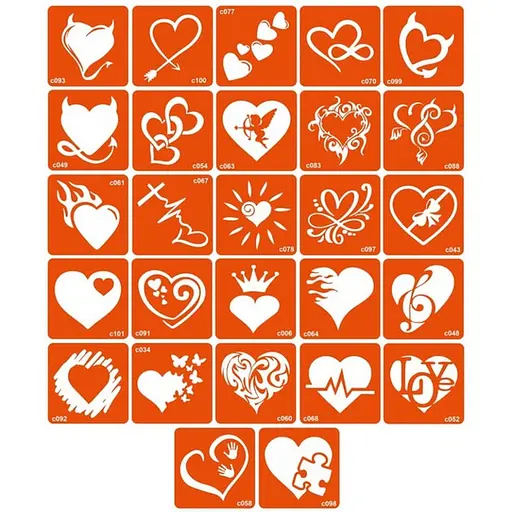 Набір трафаретів для біо-тату C - сердечка c_simple_5x5_27_1