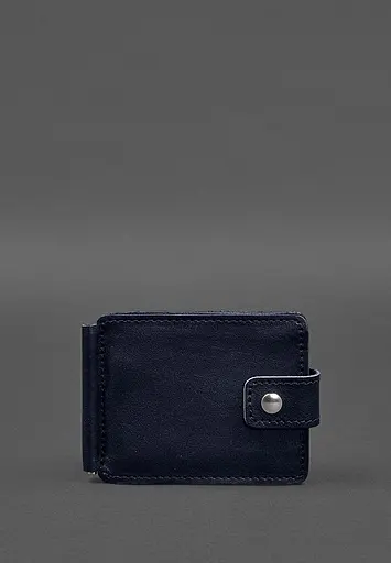 Кожаное портмоне 13.1 зажим с хлястиком синий краст - фото 2