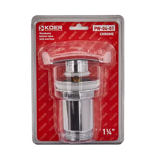 Донний клапан для раковини з переливом Koer PW-04-01 автоматичний KR3398, Хром - фото 3