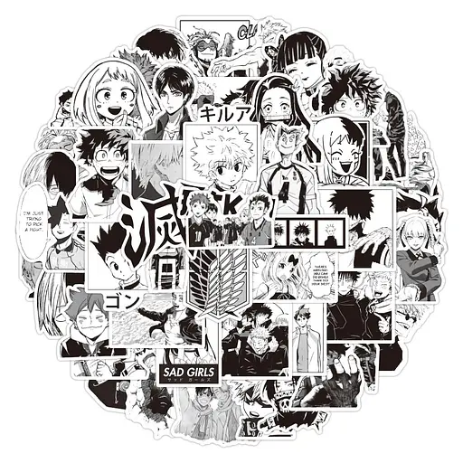 Стікерпак Манга емоції: Чорно-білий світ Набір наклейок GeekLand Manga Emotions: Black and White World 50 штук - фото 1