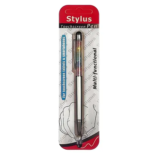 Стилус ємнісний, з кульковою ручкою, металевий, сріблястий з кристалами кольорів веселки - фото 3