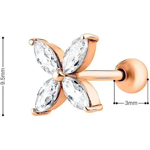 Золотая серьга для пирсинга хеликса Ирий с фианитами. З40070.1 - фото 5