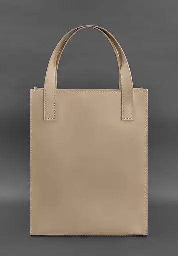 Шкіряна жіноча сумка шоппер Бетсі з кишенею світло-бежева Краст - фото 4