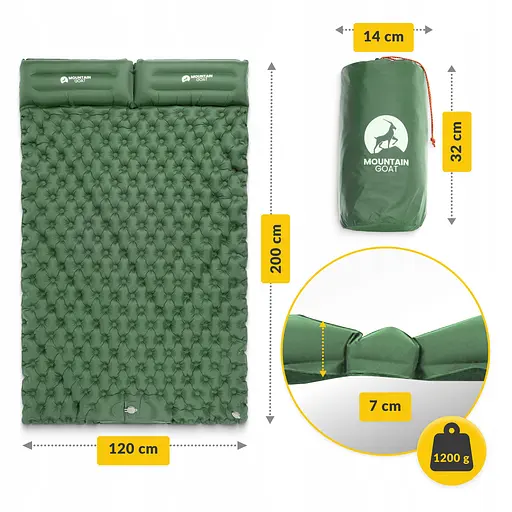 Килимок (каремат) надувний Mountain Goat 200 x 120 x 7 см двомісний з вбудованим насосом Navy Green (P-5905973403573) - фото 4