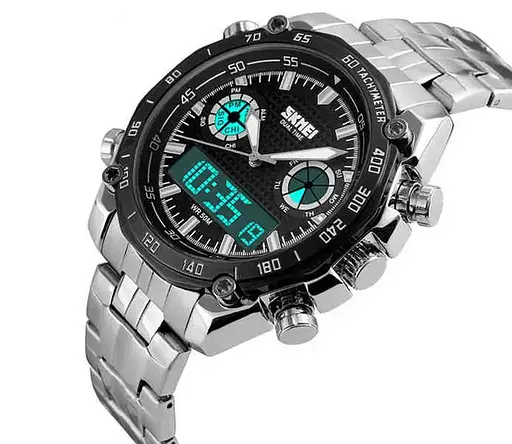 Наручные мужские часы Skmei 1204 direct Серебристый с черным циферблатом - фото 4