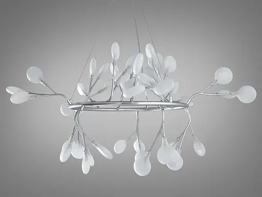 Лаконічна люстра на тросах в залу "Світлячок", 45 ламп, хром сатин - фото 1