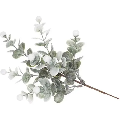 Штучна гілка Евкаліпта 33 см Флористичний матеріал для декору з ефектом "льоду" - фото 1