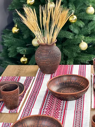 Льняная дорожка с украинским орнаментом Рандеву 140х30 см Красный - фото 4