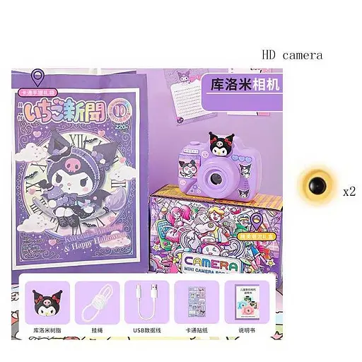 Фотоаппарат Kuromi, фронтальная камера, провод для зарядки, звук, фото, видео, разъем для TF карты, SK22-1KLM - фото 2