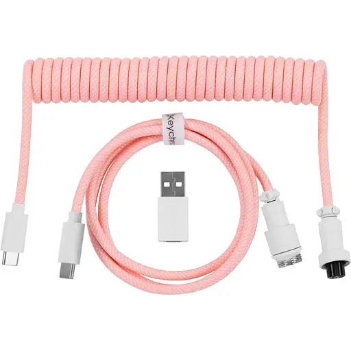 Кабель Keychron USB-A/USB-C > USB-C зарядка/синхронизация, 1.36м, Type-C, Coiled Aviator, розовый