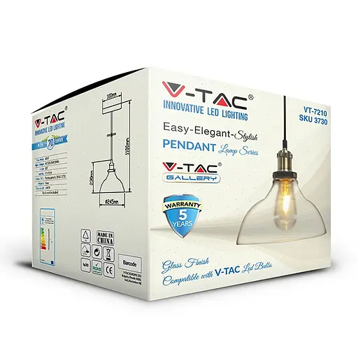 Подвесной светильник 1F Прозрачное стекло V-TAC - фото 2