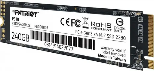 SSD накопичувач 240GB Patriot P310 M.2 2280 PCIe NVMe 3.0 x4 TLC (P310P240GM28) - фото 3
