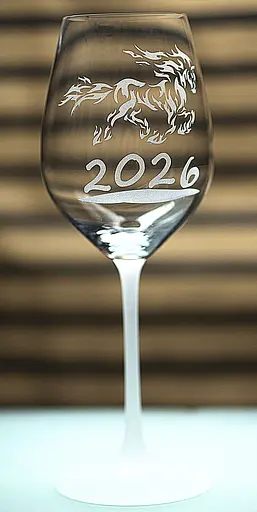 Винный бокал с веселой гравировкой 480 мл новогодний подарок фужер с символом года Конь 2026 - фото 3