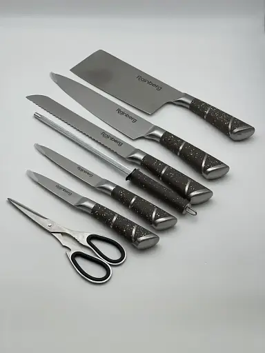 Набор ножей для кухни с подставкой Rainberg RB-8805 кухонные ножи и подставки черный - фото 2