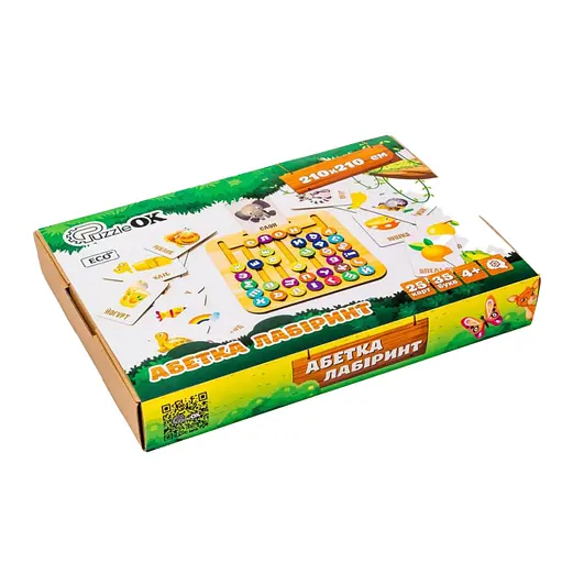Дерев’яна іграшка монтессорі "Абетка лабіринт" PuzzleOK Puz-72859, 25 карт 35 букв - фото 1