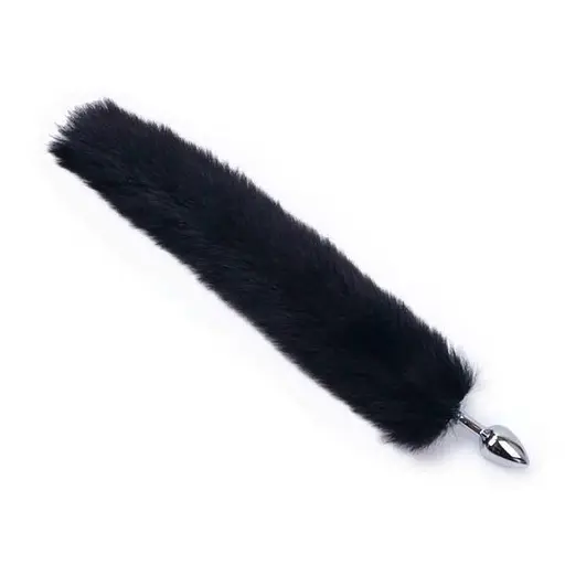 Анальна пробка металева конусна з довгим хвостиком 6 см чорна - фото 1