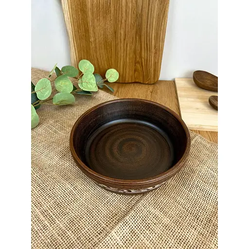 Миска під бануш керамічна (глиняна) різьблена Ангоб 1.1 л - фото 2